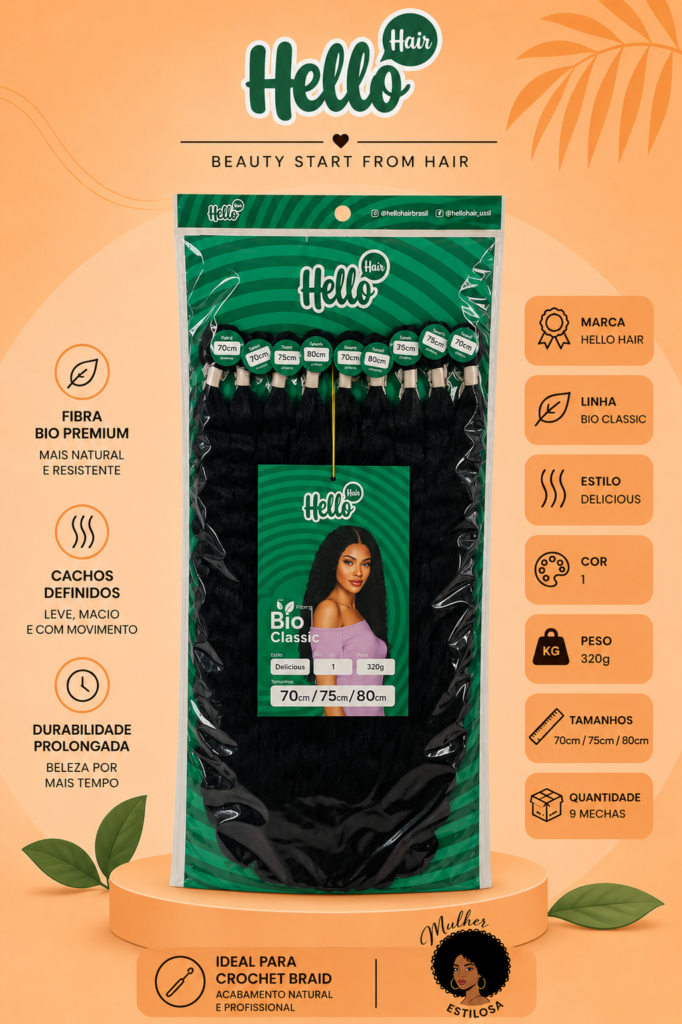 Hello Hair Bio Classic – Fibra Orgânica Premium | Estilo Delicious | Cor 1 | 320g