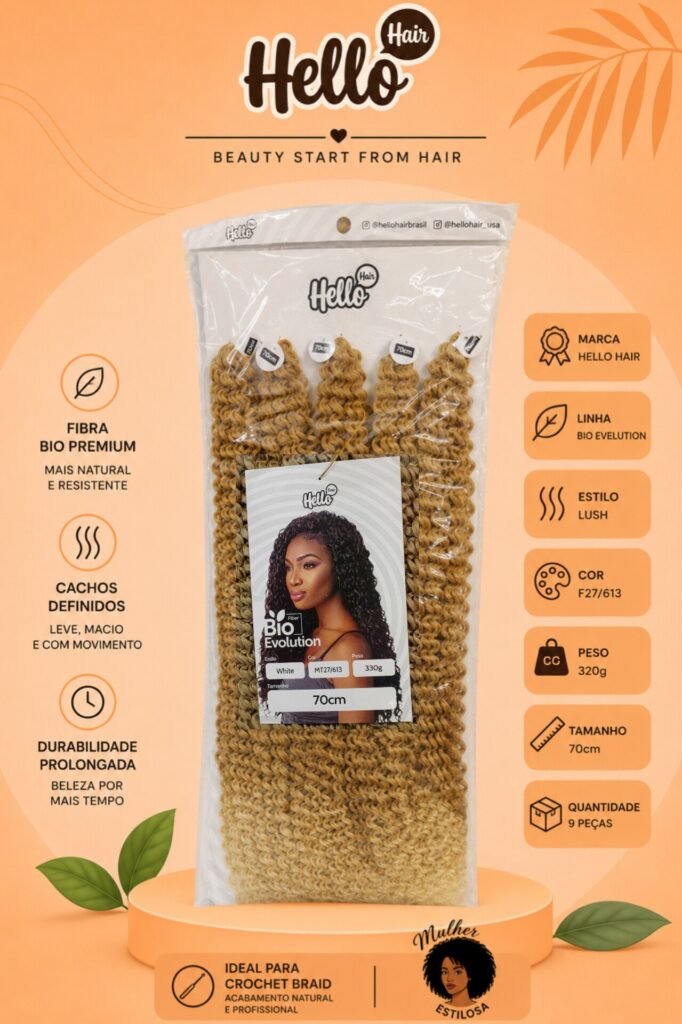 Hello Hair Bio Evolution White – Fibra Bio Premium para Crochet Braid – 320g